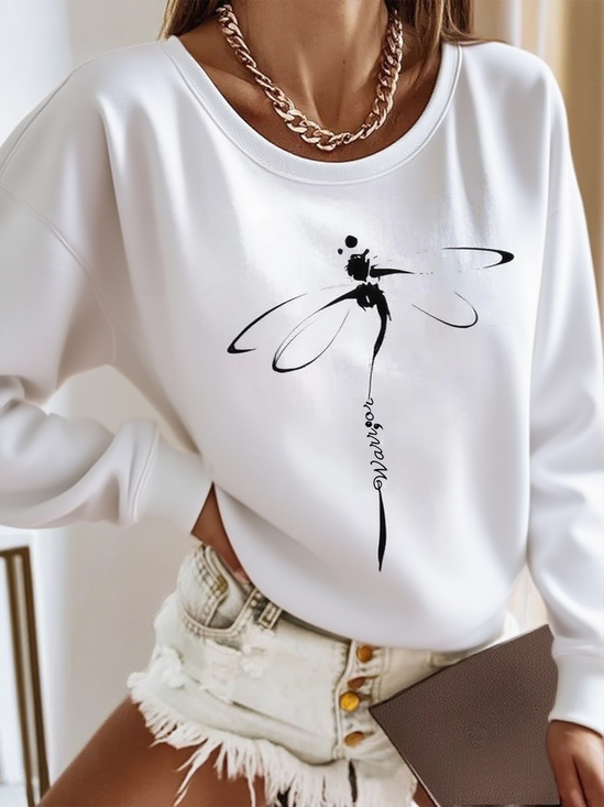 Women's Dragonfly Pattern Pullover High Weight Sweatshirt Loose and Comfortable Regular Top