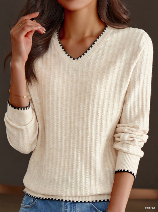 Women's Autumn And Winter V-Neck Sweater Top Versatile Threaded Bottoming Shirt