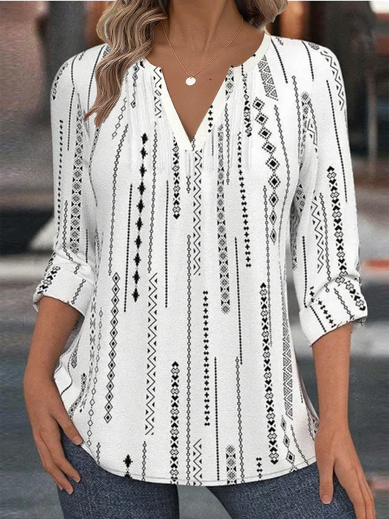 Women's Geometric Pattern V-Neck Shirt Fashionable And Modern For Everyday Weekend