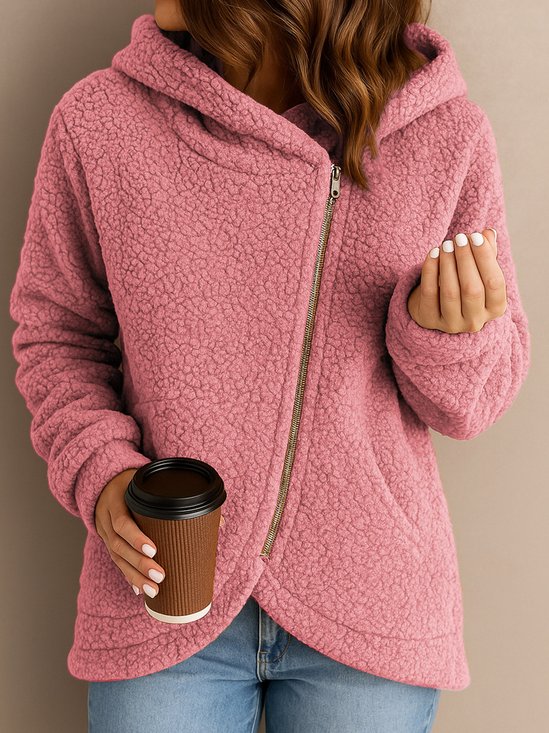 Plain Hoodie Casual Cotton Teddy Jacket