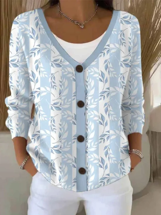 Casual V Neck Cotton Cardigan