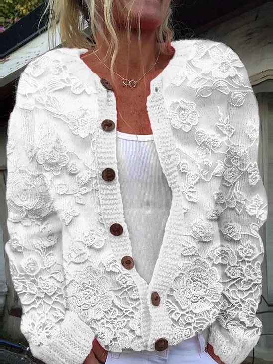 Women's Floral Print Casual Long Sleeve Button Cardigan Sweater