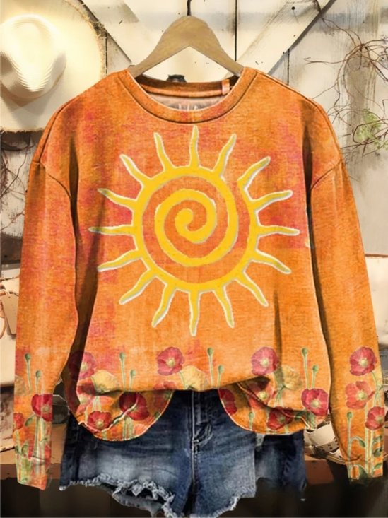 Floral Crew Neck Simple Sweatshirt