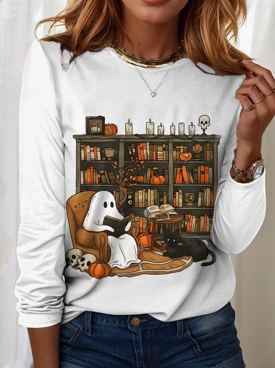 Women's Halloween Graphic Crew Neck Long Sleeve T-Shirt Top