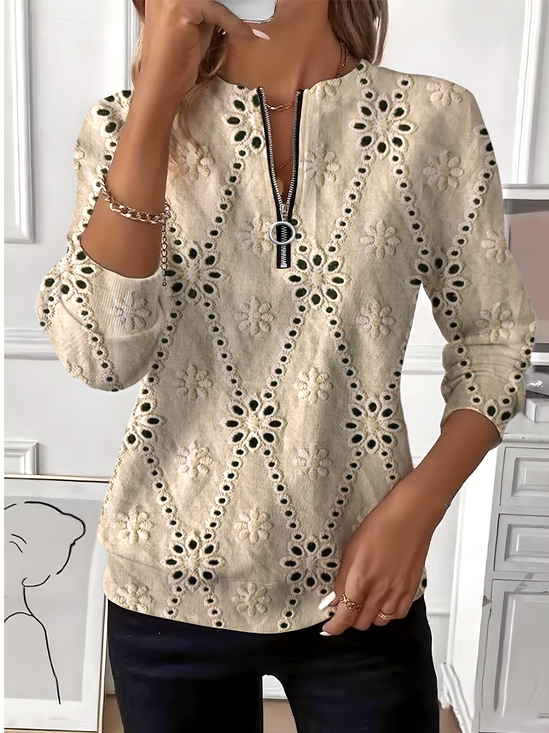 Women's Geometric Long Sleeve Center Front Zip Sweatshirt