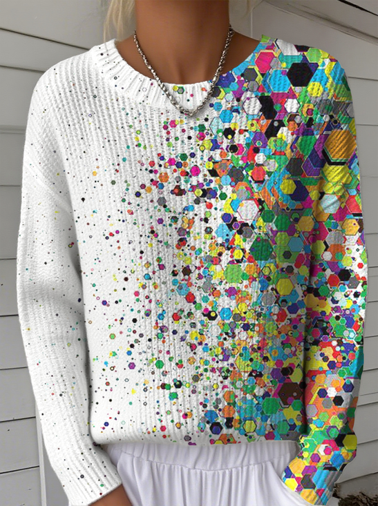 Women's Geometric Gradient Pattern Pullover Sweater Regular Autumn and Winter Top