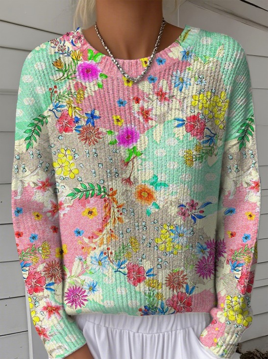 Women's Floral Pattern Pullover Sweater Regular Autumn and Winter Top