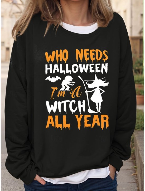 Women's Halloween Letter Pattern Round Neck Drop Shoulder Sleeve Casual Sweatshirt Regular Top