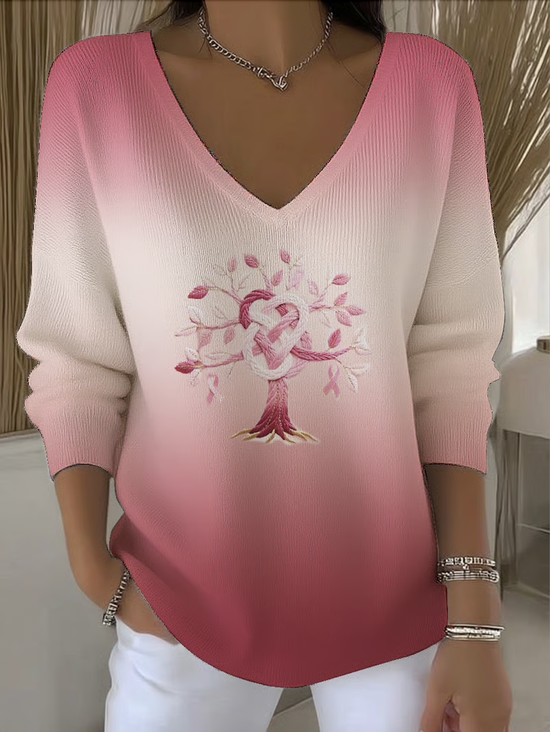Casual Regular Fit V Neck Cotton Sweater