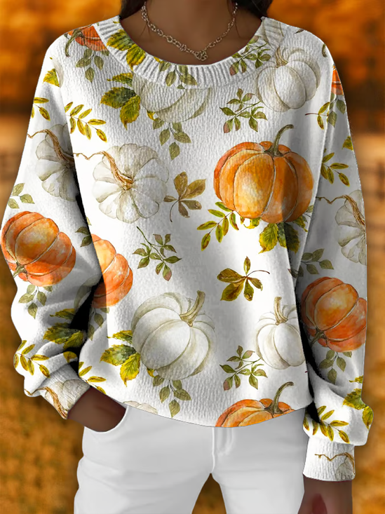 Women's Halloween Autumn Print Crew Neck Long Sleeve Sweater