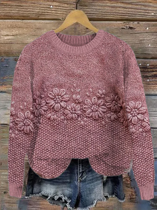 Floral Crew Neck Casual Sweater
