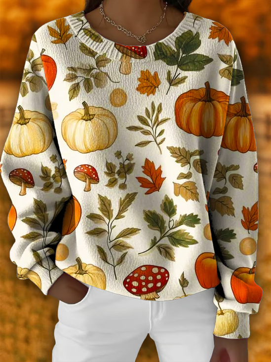 Women's Halloween Autumn Print Crew Neck Long Sleeve Sweater