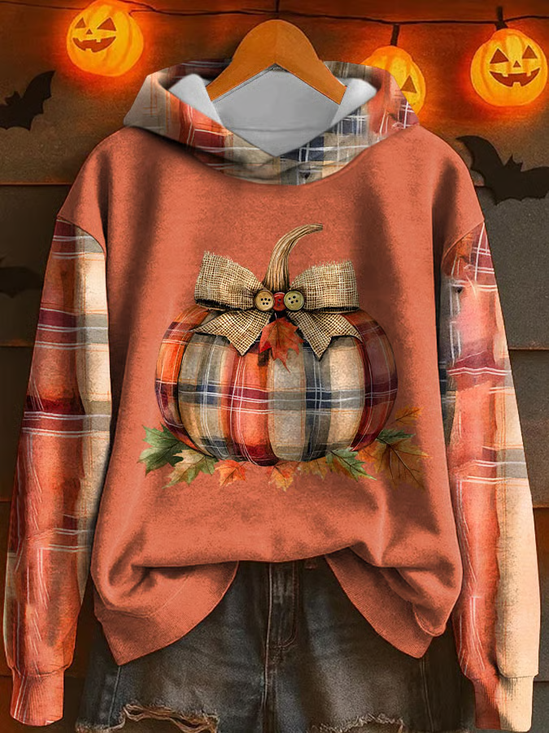 Women's Halloween Autumn Print Hooded Long Sleeve Sweatshirt