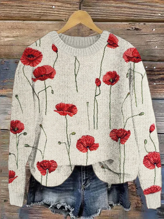 Casual Floral Regular Fit Sweater