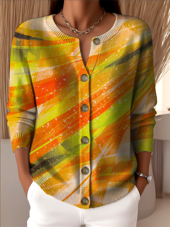 Vintage Knitted Crew Neck Geometric Cardigan