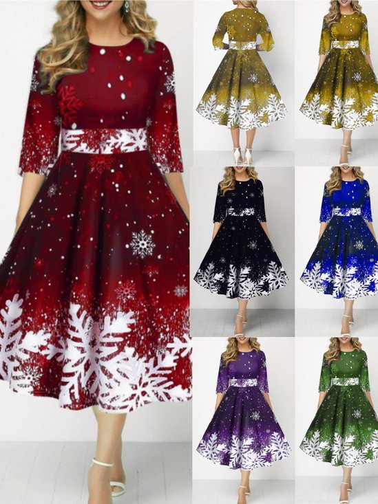 Crew Neck Christmas Sexy Regular Fit Dress With No