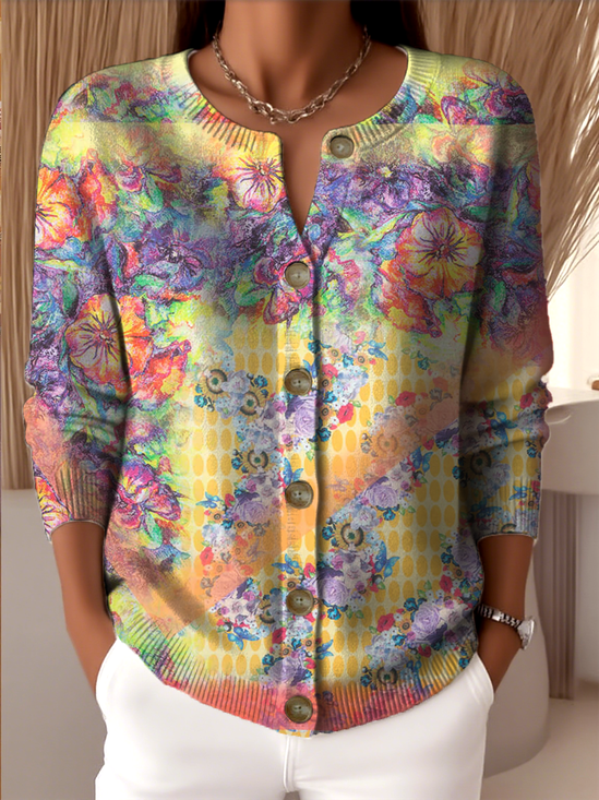 Crew Neck Loose Knitted Vintage Cardigan