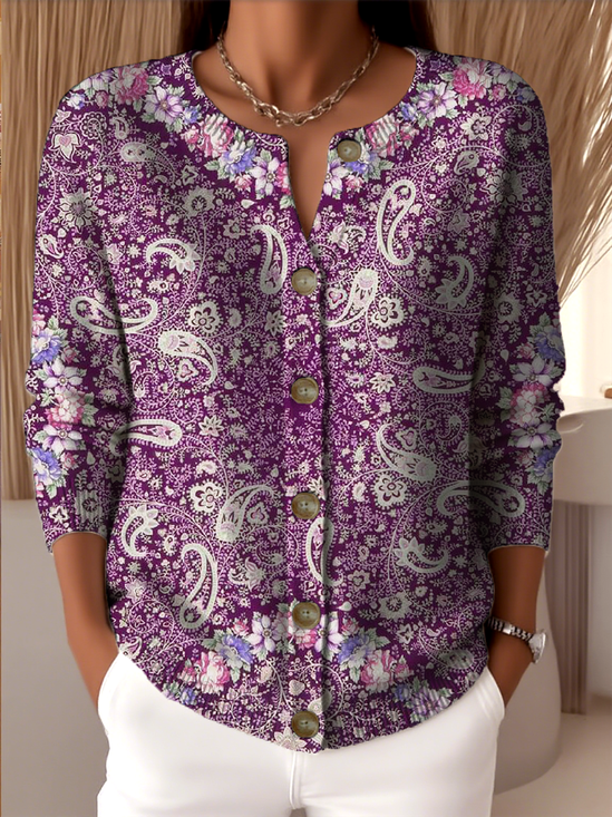Gradient Pattern Loose Vintage Knitted Cardigan