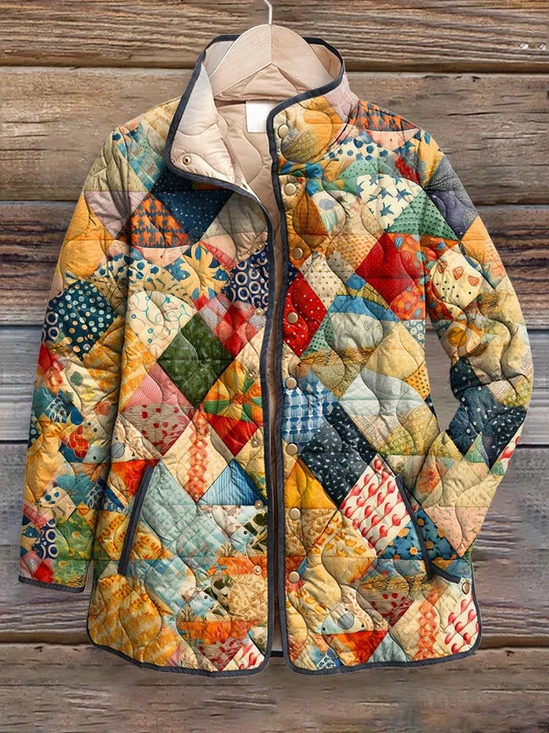 Stand Collar Casual Printing Loose Padded Jacket