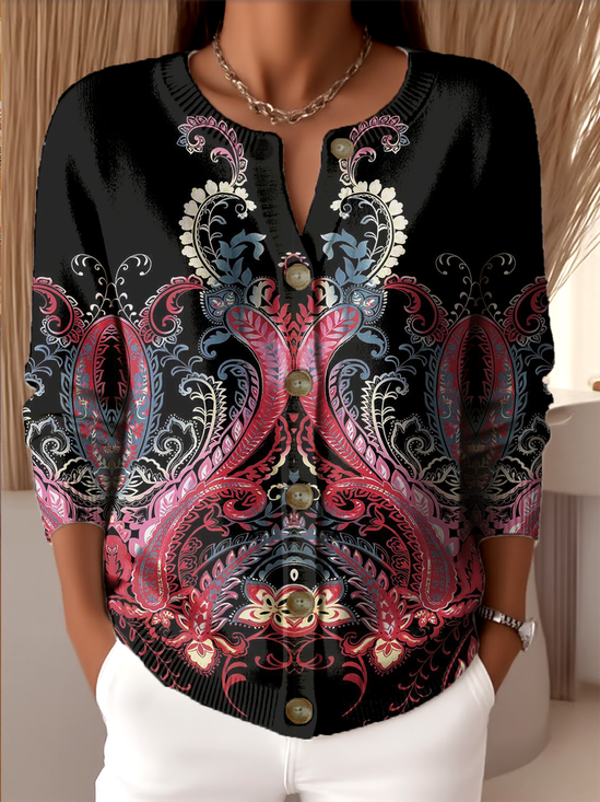 Vintage Loose Knitted Gradient Pattern Cardigan
