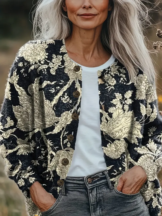 Women's Floral Print Casual Long Sleeve Cardigan
