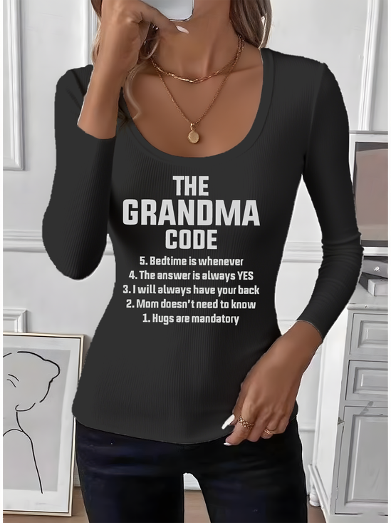 Simple U-Neck Letter Pattern T-Shirt