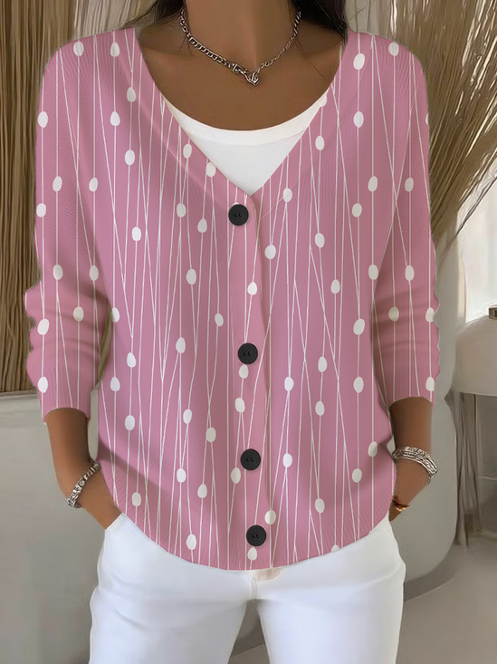 Women's Abstract Print Casual Long Sleeve V-Neck Knit Button Cardigan