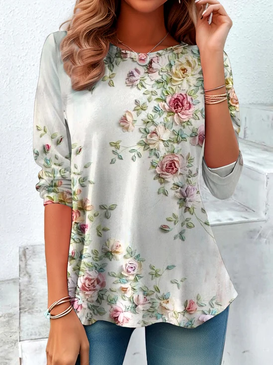 Casual Crew Neck Cotton T-Shirt