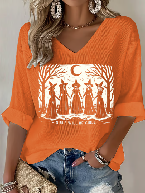 Women's Halloween Witch print waffle T-shirt