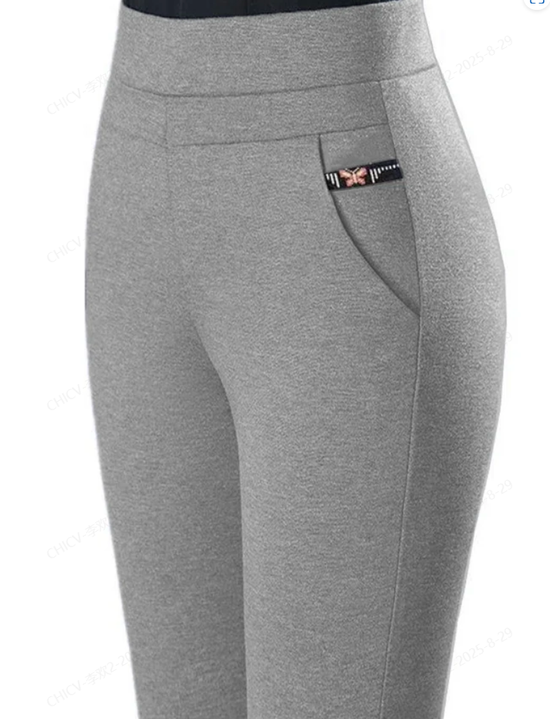 Elastic High Waist Casual Pants Stretch Gray Slim Women's Pants Straight Trousers