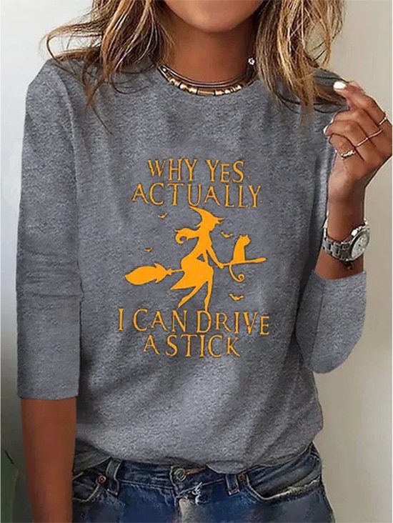 Women's Halloween Graphic T-Shirt Retro Fashion Classic Long Sleeve Crew Neck Regular Top