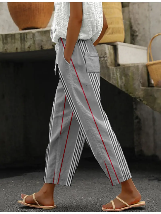 Women's  H-Line Baggy Pants Daily Going Out Pants Gray Casual Printing Striped Spring/Fall Pants
