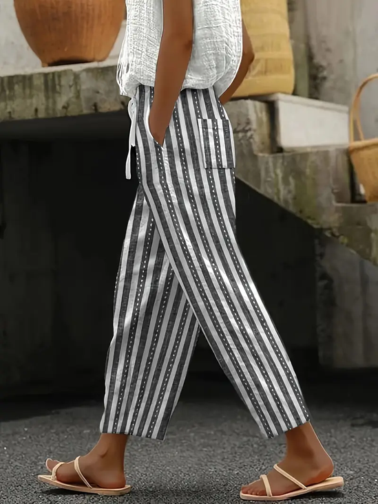 Women's  H-Line Baggy Pants Daily Going Out Pants Gray Casual Printing Striped Spring/Fall Pants