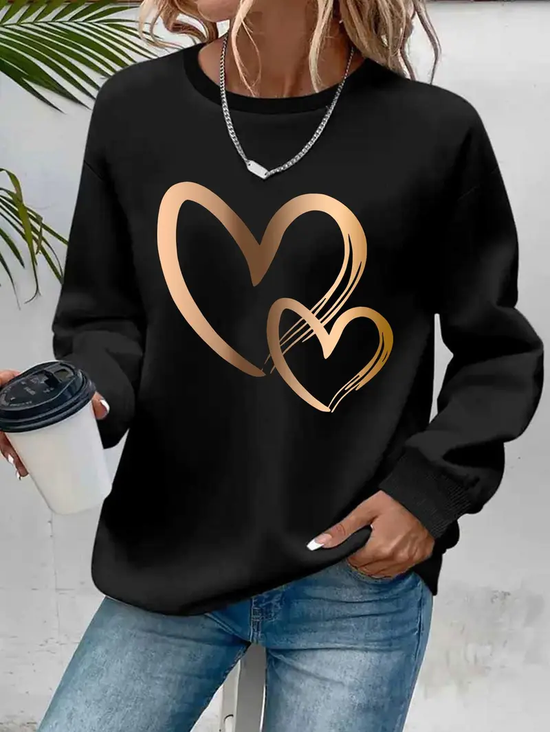 Casual Loose Heart/Cordate Crew Neck Sweatshirt