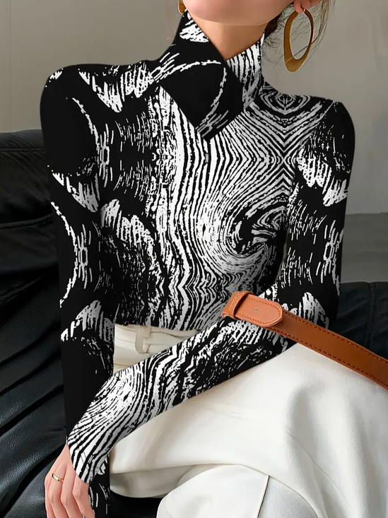 Women's Long Sleeve Blouse Spring/Fall Black Abstract Printing Daily Going Out Casual Top