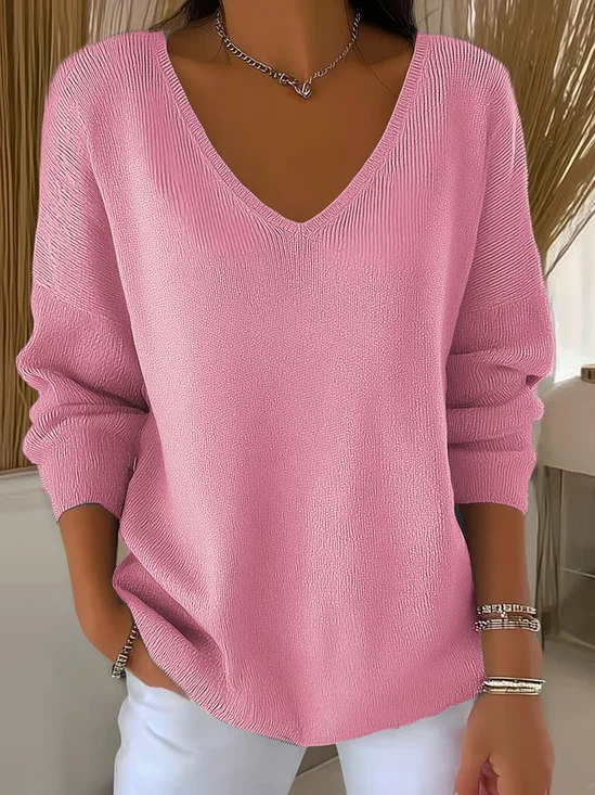 Women's Long Sleeve T-shirt Spring/Fall Orange Plain Printing V Neck Daily Going Out Casual Top