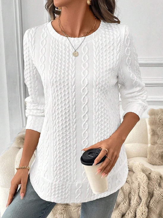 Women's Autumn And Winter Sweatshirt Solid Color Texture Loose Regular Top