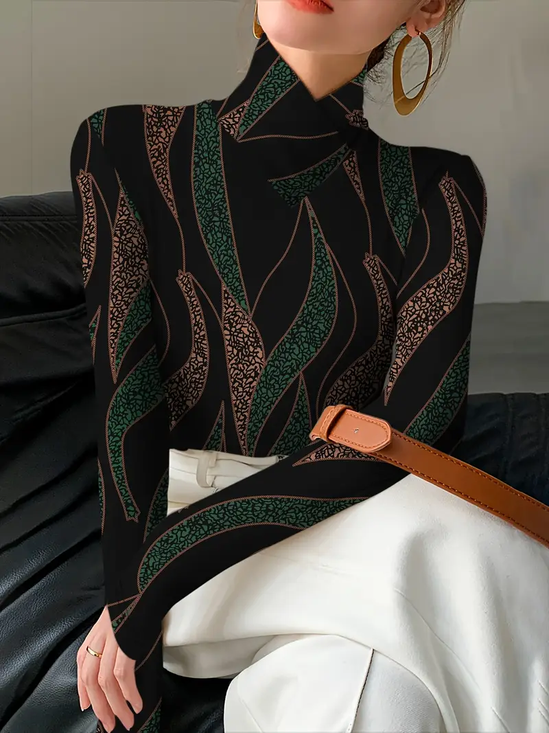 Women's Long Sleeve Blouse Spring/Fall Black Abstract Printing Daily Going Out Casual Top