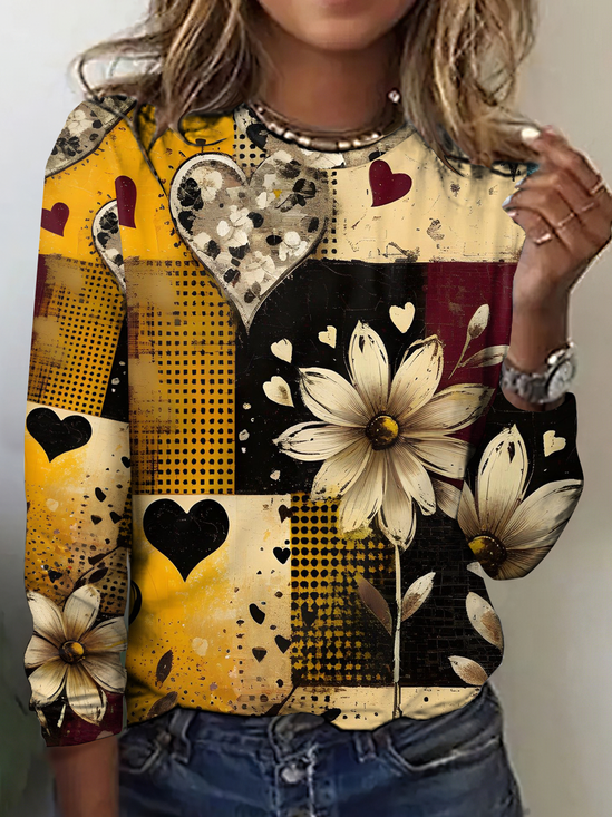 Vintage Cotton Floral Crew Neck T-Shirt