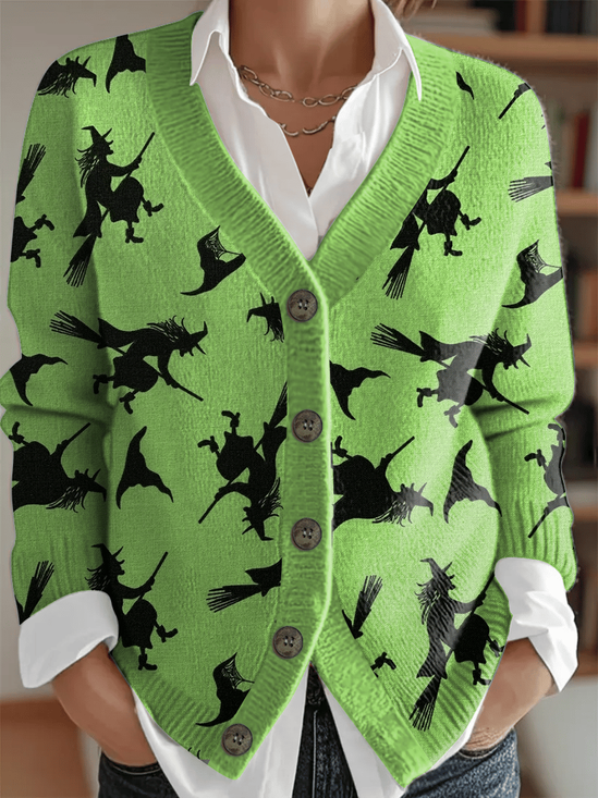 Women's Halloween Witch Print Knit Cardigan