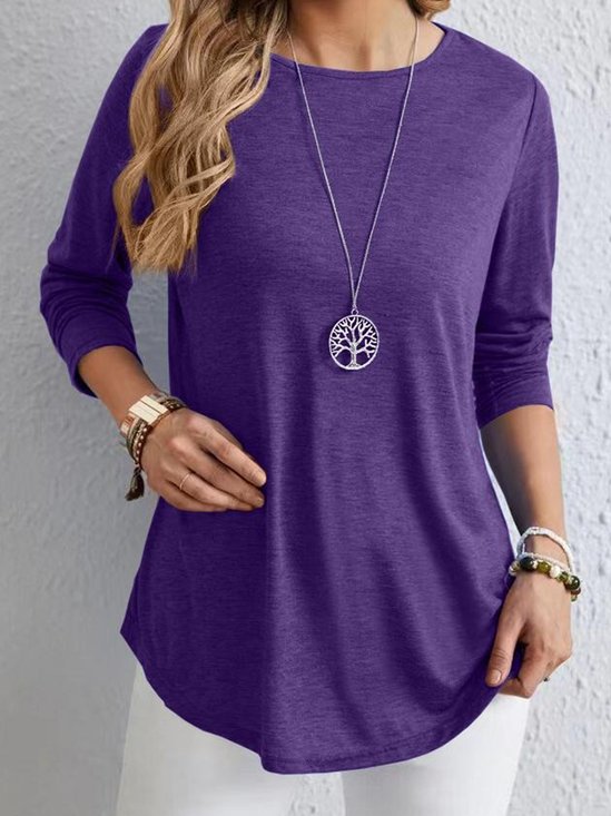 Casual Plain Crew Neck Regular Sleeve T-shirt