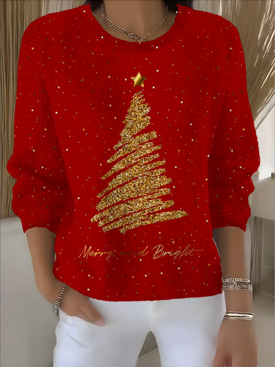 Women's Pullover Sweater Autumn and Winter Christmas Holiday Pattern Top
