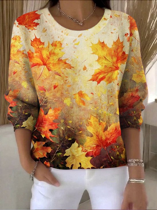 Crew Neck Cotton Vintage Floral Sweater
