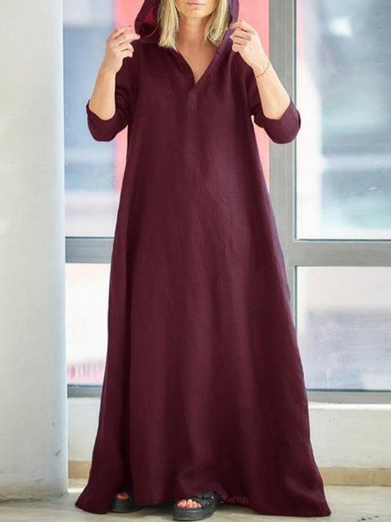 Casual Plain Hoodie Maxi Dress