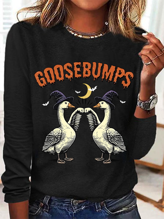 Women's long-sleeved Funny Goose Bumps Halloween, Retro Goose Pumps T-shirt