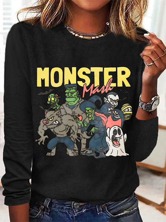 Women's Monster Mashup - Vintage Ghost Halloween Long Sleeve T-Shirt