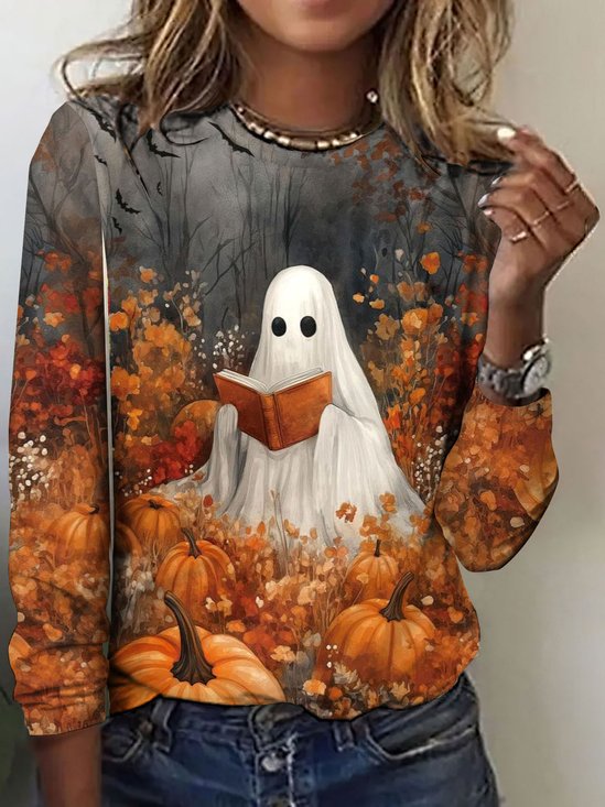 Casual Regular Fit Halloween Crew Neck T-Shirt