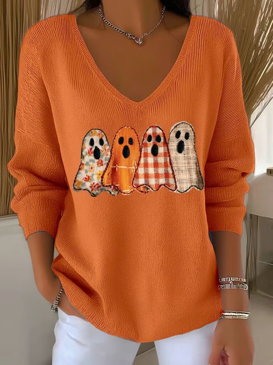 Regular Fit V Neck Cotton Casual Sweater