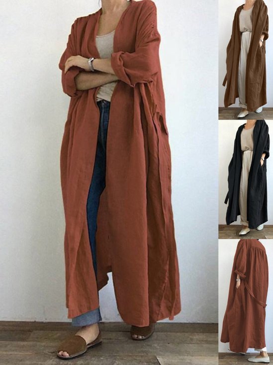 Street Linen Plain Autumn New Casual Long-sleeved Shirt Dress Versatile Long Windbreaker Jacket