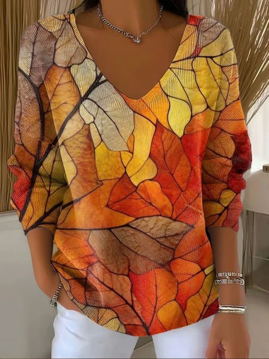 Casual Plants V Neck Sweater